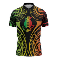 New Caledonia Day Zipper Polo Shirt Polynesian Curves Reggae Color LT05 Reggae - Polynesian Pride