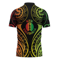 New Caledonia Day Zipper Polo Shirt Polynesian Curves Reggae Color LT05 - Polynesian Pride