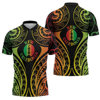 New Caledonia Day Zipper Polo Shirt Polynesian Curves Reggae Color LT05 - Polynesian Pride
