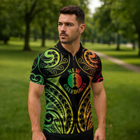 New Caledonia Day Zipper Polo Shirt Polynesian Curves Reggae Color LT05 - Polynesian Pride