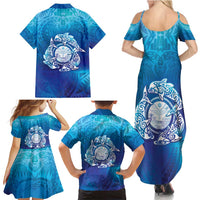 Marshall Islands Manit Day Family Matching Summer Maxi Dress and Hawaiian Shirt Tribal Dolphin With Marshall Seal - Polynesian Pride