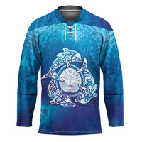 Marshall Islands Manit Day Hockey Jersey Tribal Dolphin With Marshall Seal LT05 Unisex Blue - Polynesian Pride