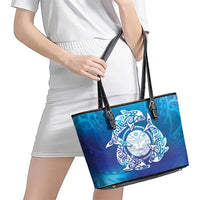 Marshall Islands Manit Day Leather Tote Bag Tribal Dolphin With Marshall Seal - Polynesian Pride