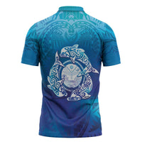 Marshall Islands Manit Day Zipper Polo Shirt Tribal Dolphin With Marshall Seal LT05 - Polynesian Pride