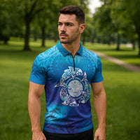 Marshall Islands Manit Day Zipper Polo Shirt Tribal Dolphin With Marshall Seal LT05 - Polynesian Pride