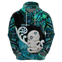 Personalized Aotearoa New Zealand Hoodie Paua Shell Fern Koru With Maori Hei Tiki LT05 - Polynesian Pride