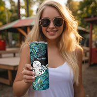 Personalized Aotearoa New Zealand Skinny Tumbler Paua Shell Fern Koru With Maori Hei Tiki