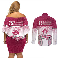 Adi Cakobau School Couples Matching Off Shoulder Short Dress and Long Sleeve Button Shirts 75th Anniversary LT05 - Polynesian Pride