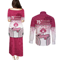 Adi Cakobau School Couples Matching Puletasi Dress and Long Sleeve Button Shirts 75th Anniversary LT05 - Polynesian Pride