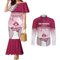 Personalized Adi Cakobau School Couples Matching Mermaid Dress and Long Sleeve Button Shirts With Fijian Tapa Pattern LT05 Pink - Polynesian Pride