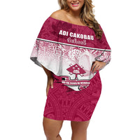 Personalized Adi Cakobau School Off Shoulder Short Dress With Fijian Tapa Pattern LT05 Women Pink - Polynesian Pride