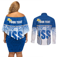 Personalized International School Suva Couples Matching Off Shoulder Short Dress and Long Sleeve Button Shirts With Fijian Tapa Pattern LT05 - Polynesian Pride