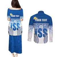 Personalized International School Suva Couples Matching Puletasi Dress and Long Sleeve Button Shirts With Fijian Tapa Pattern LT05 - Polynesian Pride
