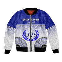 Personalized Queen Victoria School Bomber Jacket With Fijian Tapa Pattern LT05 Unisex Blue - Polynesian Pride