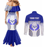Personalized Queen Victoria School Couples Matching Mermaid Dress and Long Sleeve Button Shirts With Fijian Tapa Pattern LT05 - Polynesian Pride