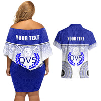 Personalized Queen Victoria School Couples Matching Off Shoulder Short Dress and Hawaiian Shirt With Fijian Tapa Pattern LT05 - Polynesian Pride