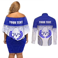 Personalized Queen Victoria School Couples Matching Off Shoulder Short Dress and Long Sleeve Button Shirts With Fijian Tapa Pattern LT05 - Polynesian Pride