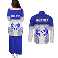 Personalized Queen Victoria School Couples Matching Puletasi Dress and Long Sleeve Button Shirts With Fijian Tapa Pattern LT05 - Polynesian Pride