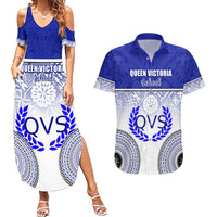 Personalized Queen Victoria School Couples Matching Summer Maxi Dress and Hawaiian Shirt With Fijian Tapa Pattern LT05 Blue - Polynesian Pride