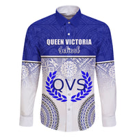 Personalized Queen Victoria School Family Matching Off Shoulder Long Sleeve Dress and Hawaiian Shirt With Fijian Tapa Pattern LT05 Dad's Shirt - Long Sleeve Blue - Polynesian Pride