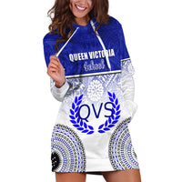 Personalized Queen Victoria School Hoodie Dress With Fijian Tapa Pattern LT05 Blue - Polynesian Pride