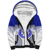 Personalized Queen Victoria School Sherpa Hoodie With Fijian Tapa Pattern LT05 Unisex Blue - Polynesian Pride