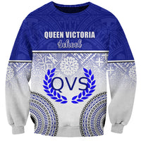 Personalized Queen Victoria School Sweatshirt With Fijian Tapa Pattern LT05 Unisex Blue - Polynesian Pride