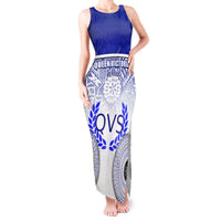 Personalized Queen Victoria School Tank Maxi Dress With Fijian Tapa Pattern LT05 Women Blue - Polynesian Pride