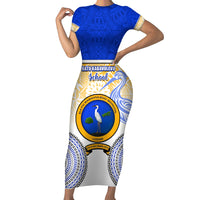 Personalized Ratu Kadavulevu School Short Sleeve Bodycon Dress With Fijian Tapa Pattern LT05 Long Dress Blue - Polynesian Pride