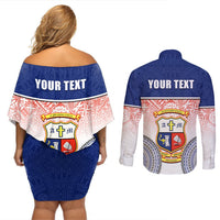 Personalized Marist Brothers High School Couples Matching Off Shoulder Short Dress and Long Sleeve Button Shirts With Fijian Tapa Pattern LT05 - Polynesian Pride