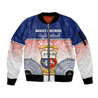 Personalized Marist Brothers High School Sleeve Zip Bomber Jacket With Fijian Tapa Pattern LT05 Unisex Blue - Polynesian Pride