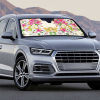 Hawaii Palaka Auto Sun Shade Yellow Tribal Pattern With Tropical Flowers - Polynesian Pride