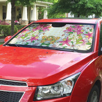 Hawaii Palaka Auto Sun Shade Yellow Tribal Pattern With Tropical Flowers - Polynesian Pride