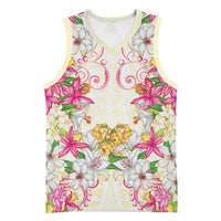 Hawaii Palaka Basketball Jersey Yellow Tribal Pattern With Tropical Flowers LT05 Unisex Yellow - Polynesian Pride