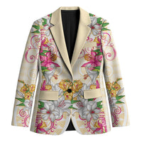 Hawaii Palaka Blazer Yellow Tribal Pattern With Tropical Flowers LT05 Unisex Yellow - Polynesian Pride