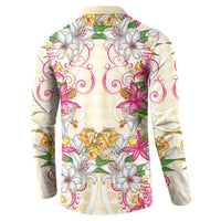 Hawaii Palaka Button Sweatshirt Yellow Tribal Pattern With Tropical Flowers LT05 - Polynesian Pride