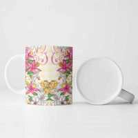 Hawaii Palaka Ceramic Mug Yellow Tribal Pattern With Tropical Flowers LT05 - Polynesian Pride