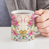 Hawaii Palaka Ceramic Mug Yellow Tribal Pattern With Tropical Flowers LT05 - Polynesian Pride
