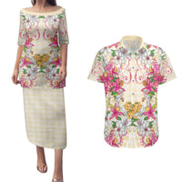 Hawaii Palaka Couples Matching Puletasi and Hawaiian Shirt Yellow Tribal Pattern With Tropical Flowers LT05 Yellow - Polynesian Pride