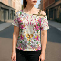 Hawaii Palaka Cross Shoulder Shirt Yellow Tribal Pattern With Tropical Flowers LT05 - Polynesian Pride