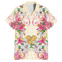 Hawaii Palaka Family Matching Puletasi and Hawaiian Shirt Yellow Tribal Pattern With Tropical Flowers LT05 Dad's Shirt - Short Sleeve Yellow - Polynesian Pride