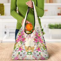 Hawaii Palaka Grocery Bag Yellow Tribal Pattern With Tropical Flowers - Polynesian Pride