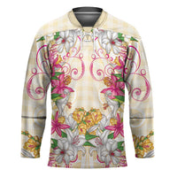 Hawaii Palaka Hockey Jersey Yellow Tribal Pattern With Tropical Flowers LT05 Unisex Yellow - Polynesian Pride