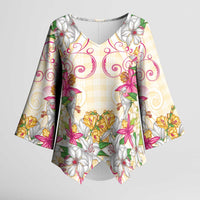 Hawaii Palaka Kimono Sleeve Blouse Yellow Tribal Pattern With Tropical Flowers LT05 Female Yellow - Polynesian Pride