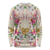 Hawaii Palaka Long Sleeve Shirt Yellow Tribal Pattern With Tropical Flowers - Polynesian Pride
