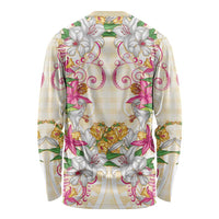 Hawaii Palaka Long Sleeve Shirt Yellow Tribal Pattern With Tropical Flowers - Polynesian Pride