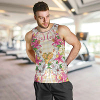 Hawaii Palaka Men Tank Top Yellow Tribal Pattern With Tropical Flowers - Polynesian Pride