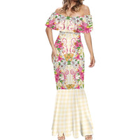 Hawaii Palaka Mermaid Dress Yellow Tribal Pattern With Tropical Flowers - Polynesian Pride