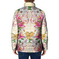 Hawaii Palaka Padded Jacket Yellow Tribal Pattern With Tropical Flowers LT05 - Polynesian Pride
