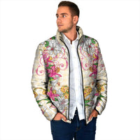 Hawaii Palaka Padded Jacket Yellow Tribal Pattern With Tropical Flowers LT05 - Polynesian Pride